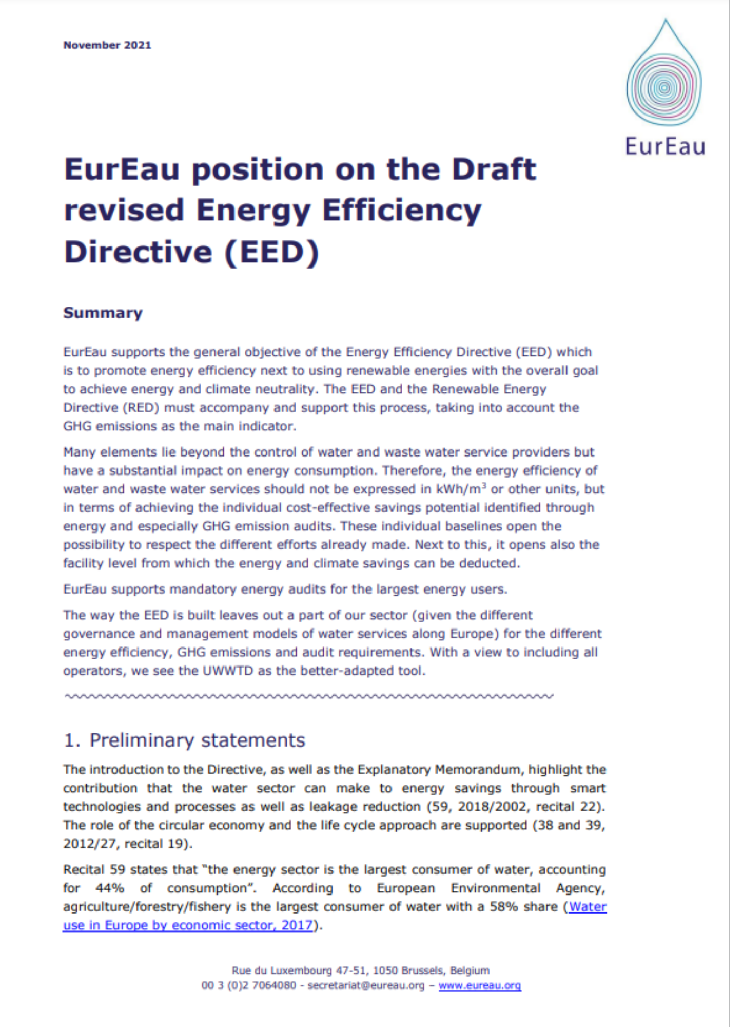 Position paper on the Energy Efficiency Directive