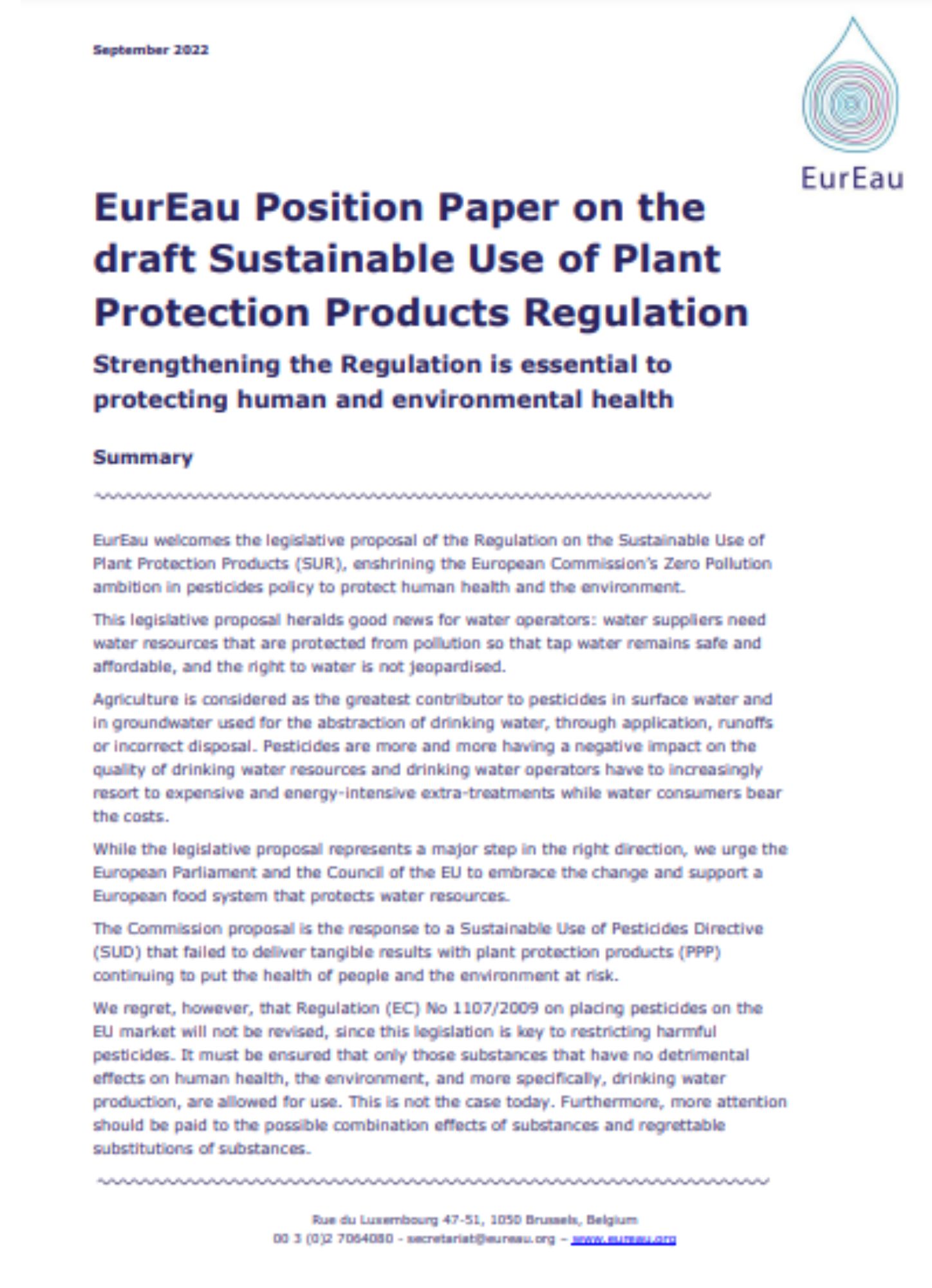 Position Paper on the Sustainable Use of Pesticides Regulation
