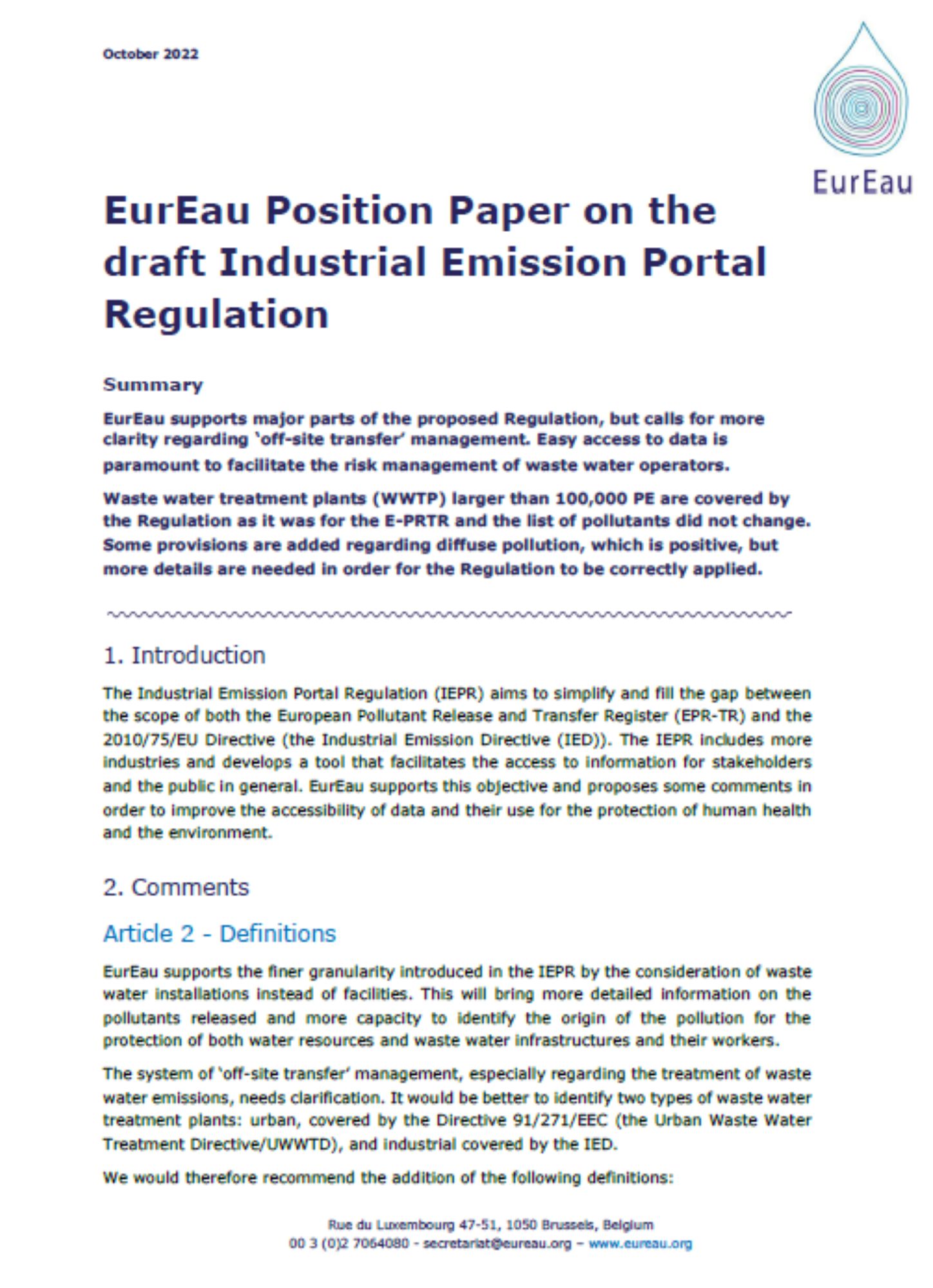 Position Paper on the draft Industrial Emission Portal Regulation