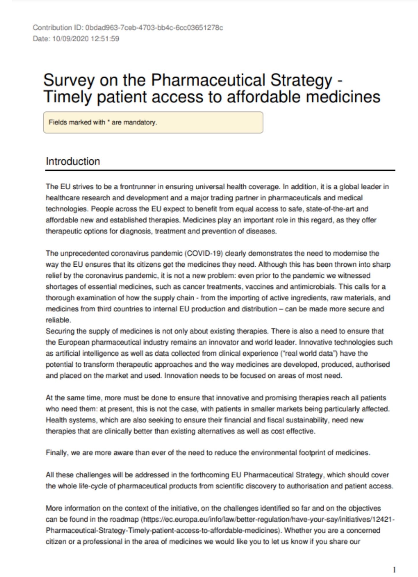 Consultation on the Pharmaceuticals Strategy