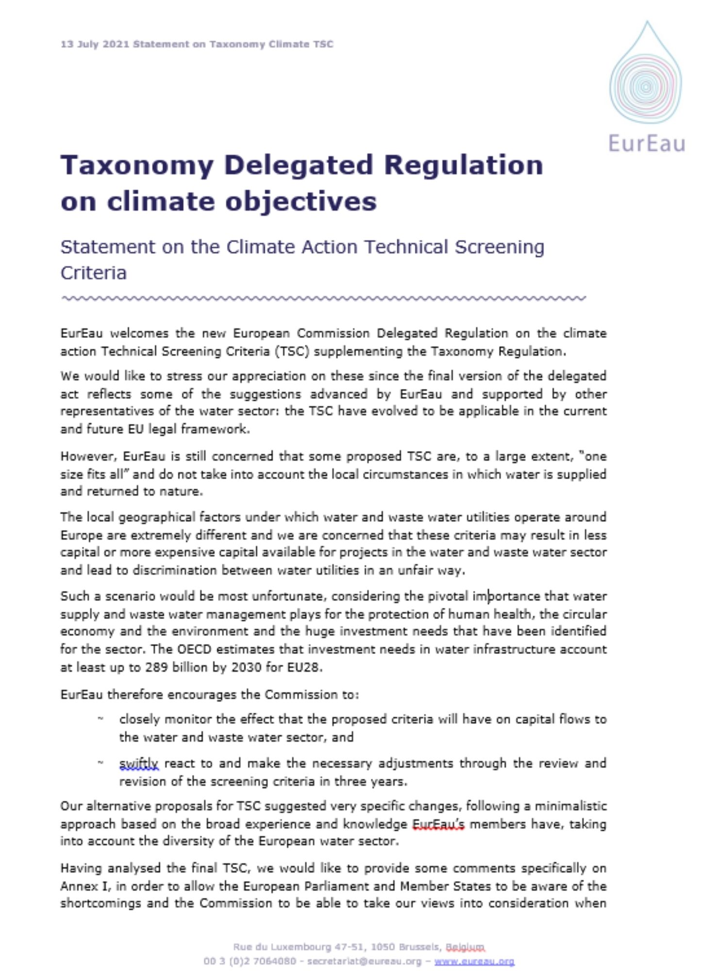 Taxonomy Delegated Regulation on climate objectives